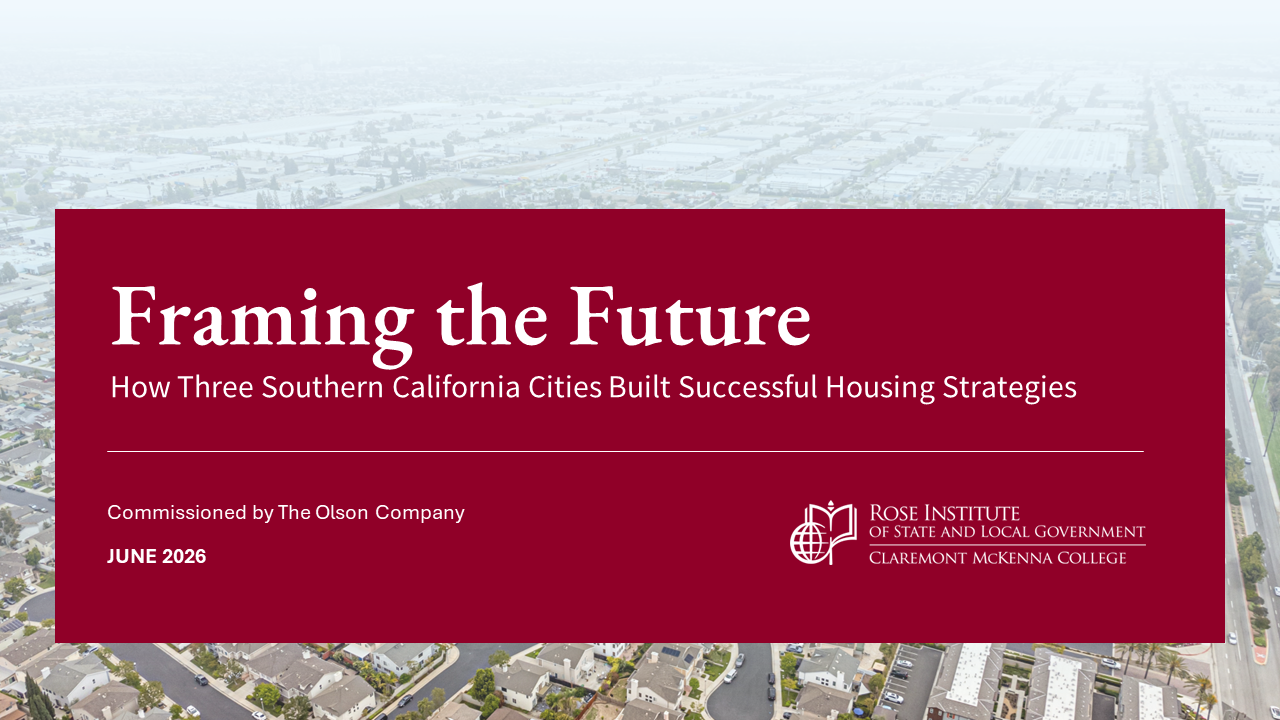 PowerPoint slide with says Framing the Future, the title of the report